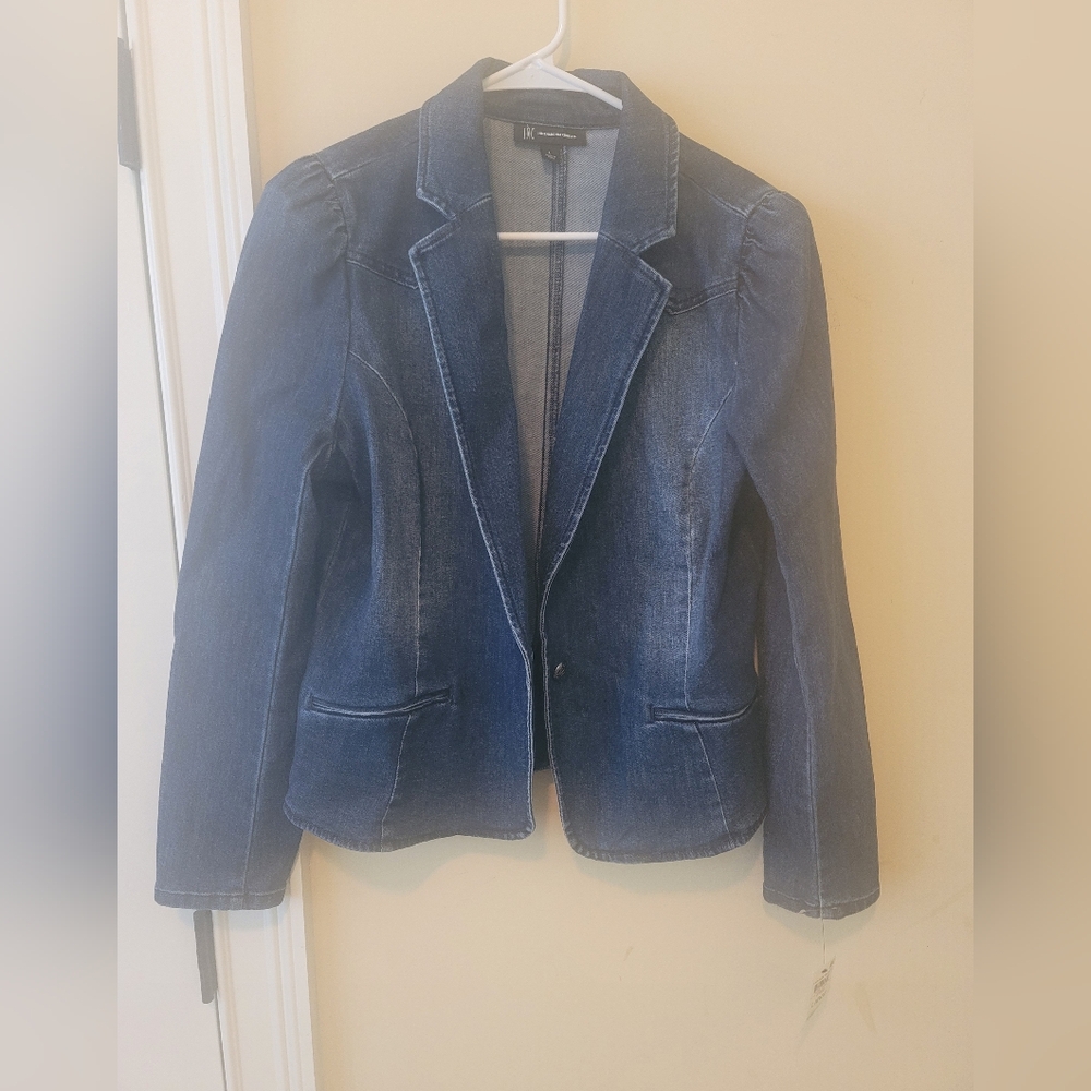 NWT INC Dark Denim Puffy Sleeve Jacket Coat Blazer